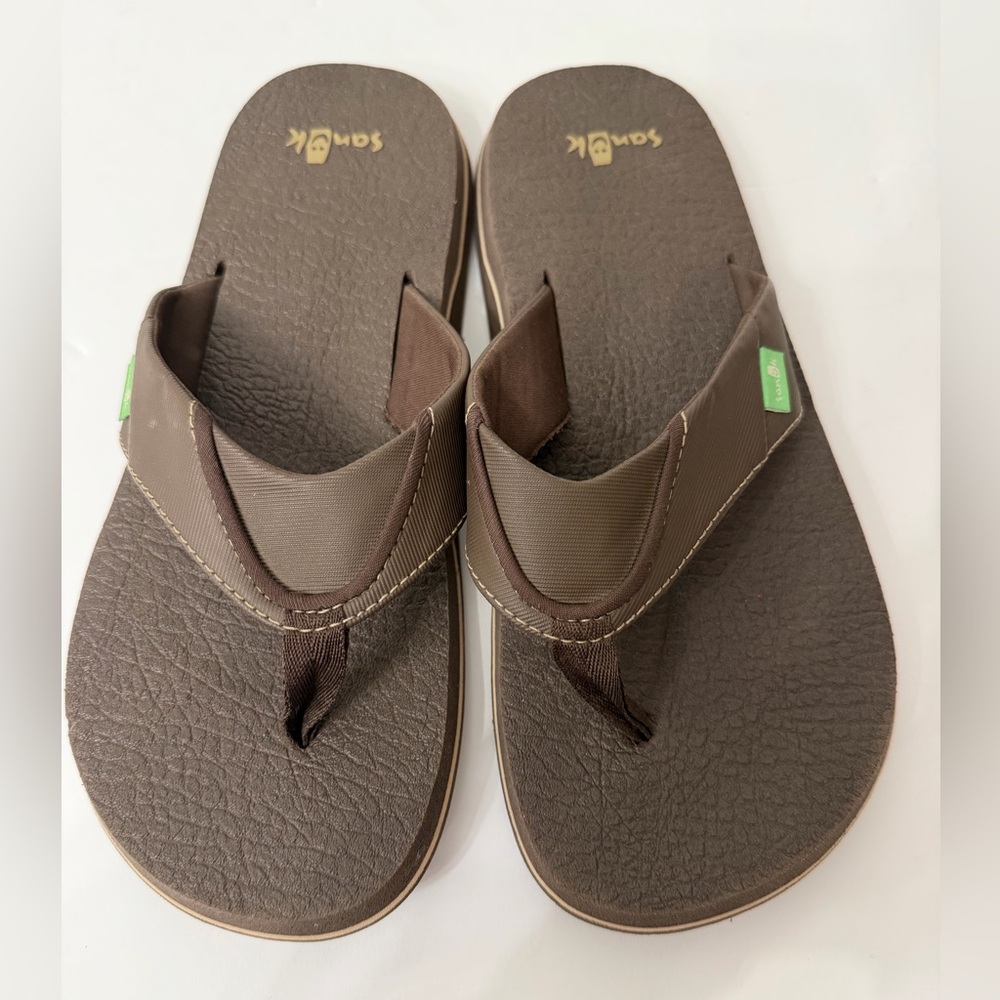 Sanuk Men’s Brown Flip-Flop Sandals - Casual Thong Slides Size 8